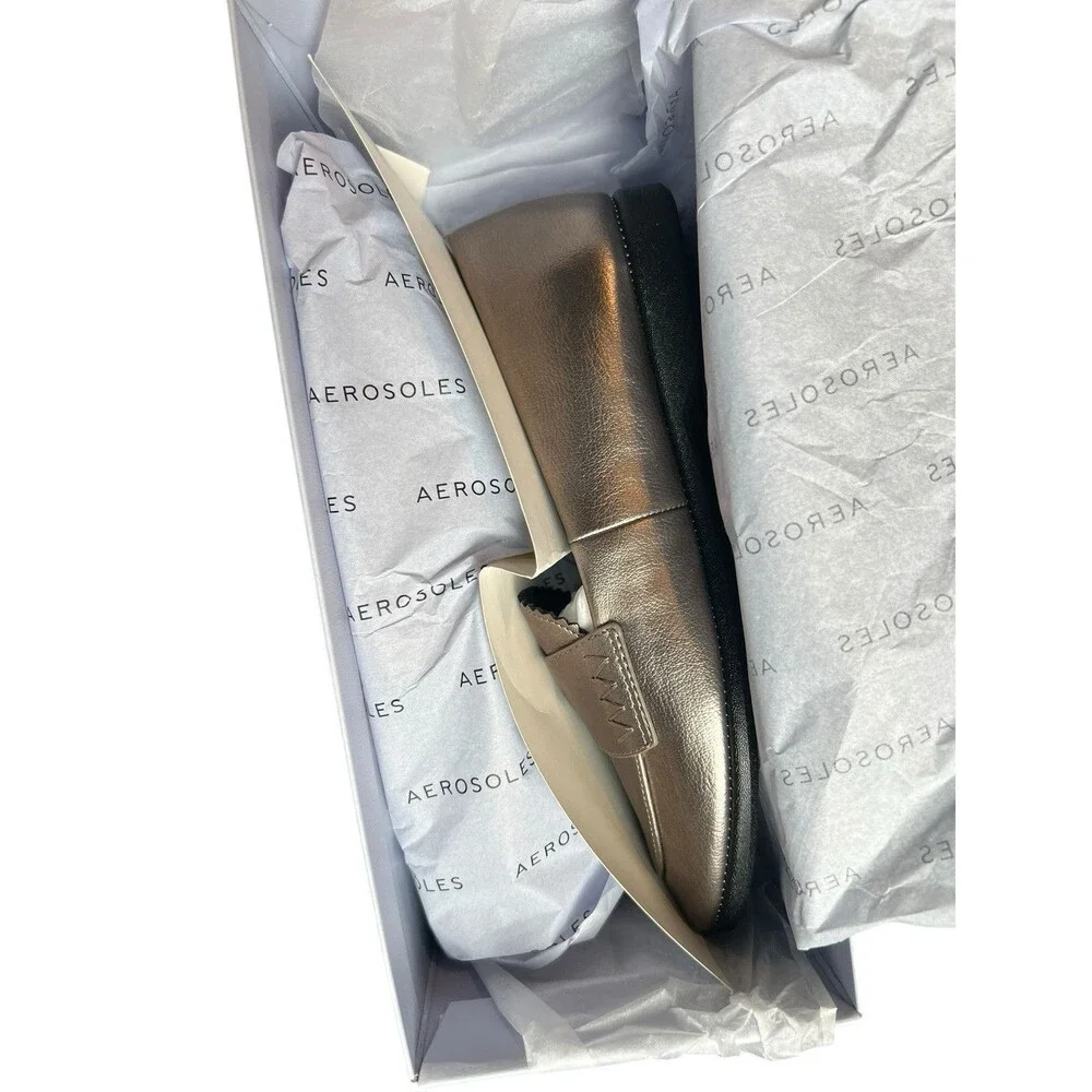 Aerosoles Benvenuto Loafers Metallic Silver Leather 5.5 W NIB Stitch ‘N‎ Turn
